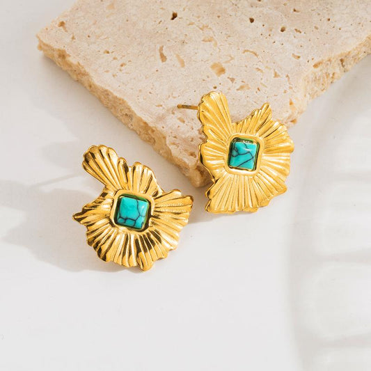 Vintage Boho Turquoise 18K Gold Stud Earrings