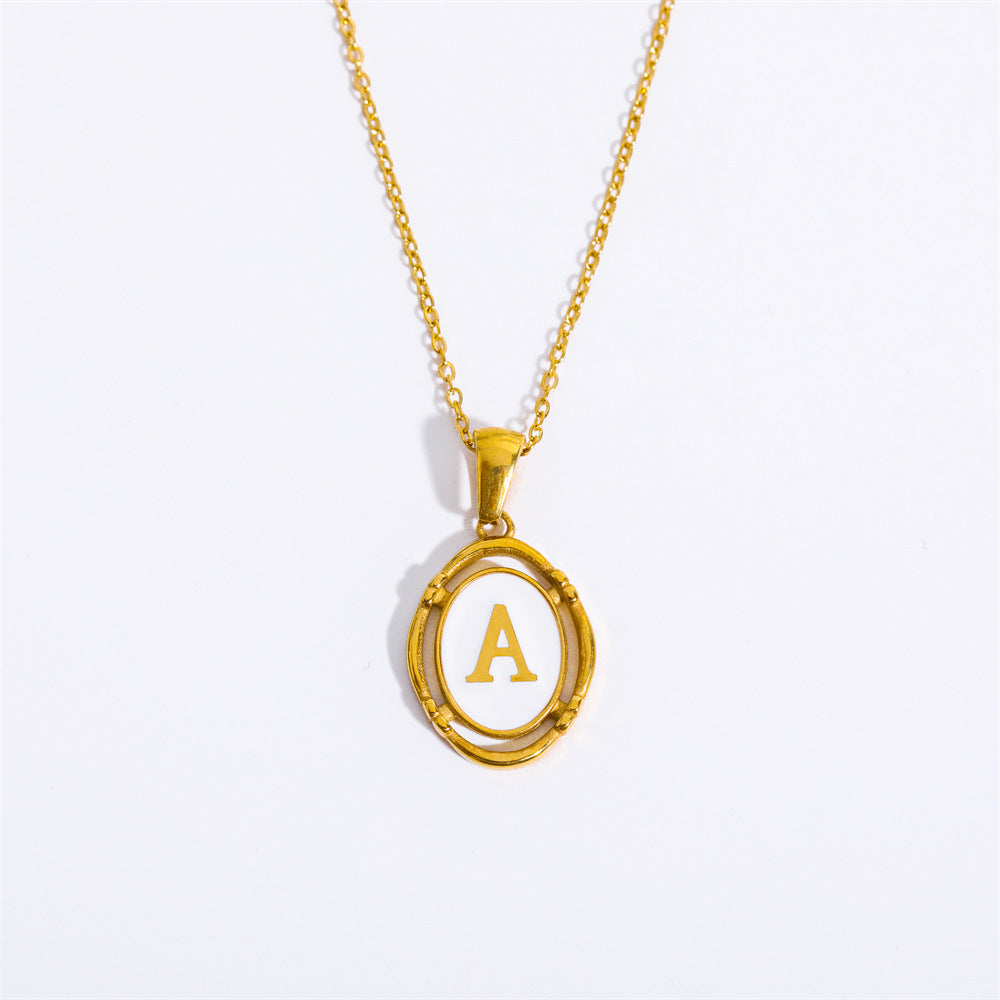 Vintage Initial Oval Pendant Necklace