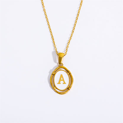 Vintage Initial Oval Pendant Necklace