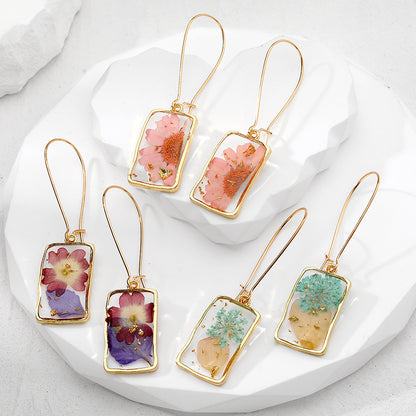 Handmade Pressed Flowers Resin Drop Earrings