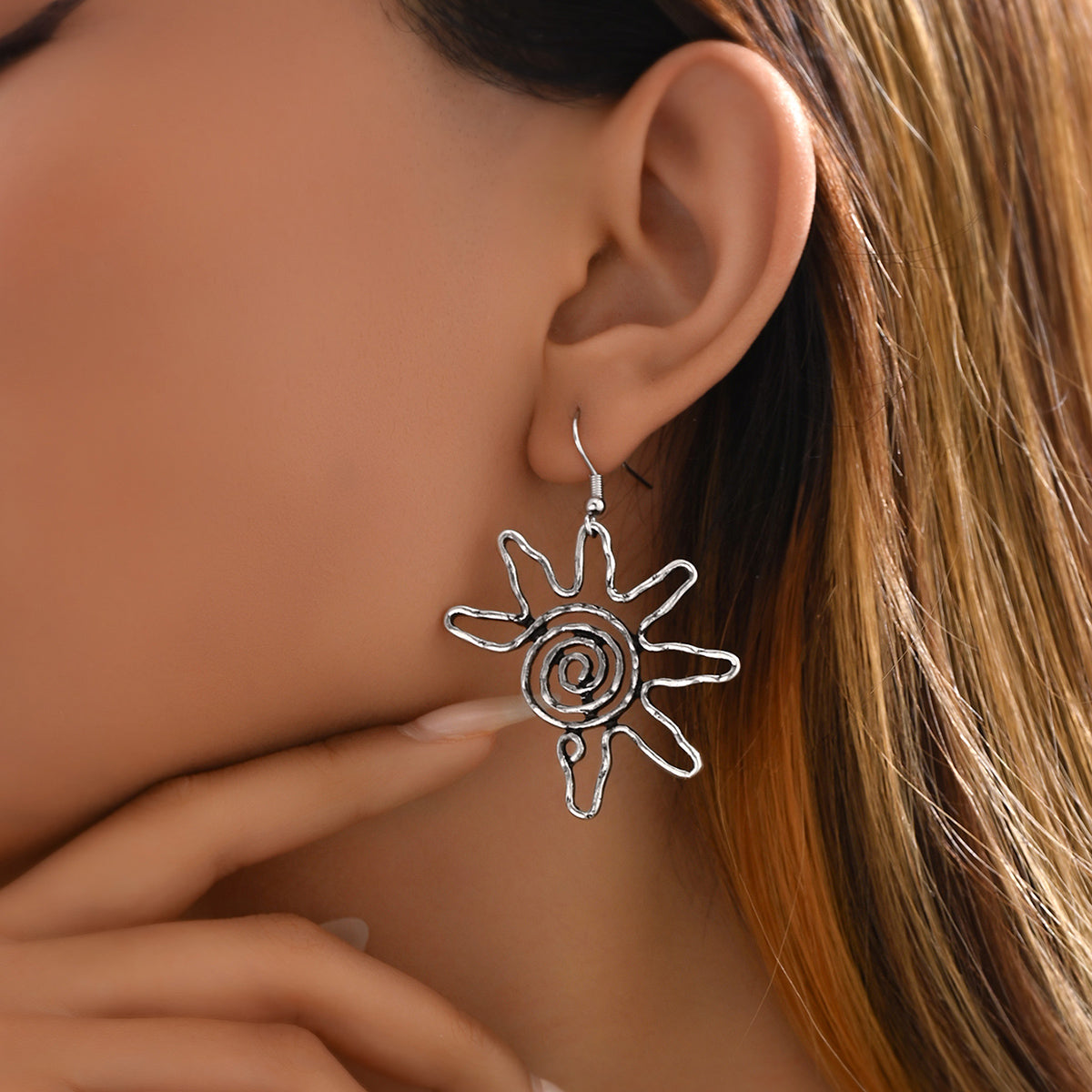 Silver Boho Sun Hook Earrings