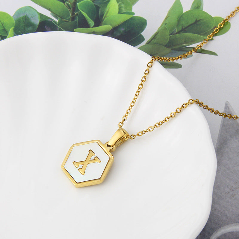 Hexagon Shell Initial Pendant Necklace