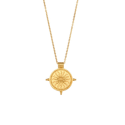 Vintage Round Sun Pendant Necklace