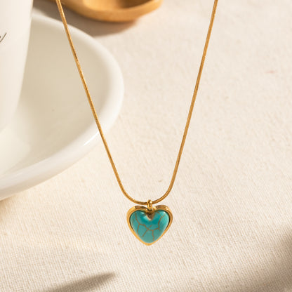 Golden Heart Turquoise Pendant Necklace