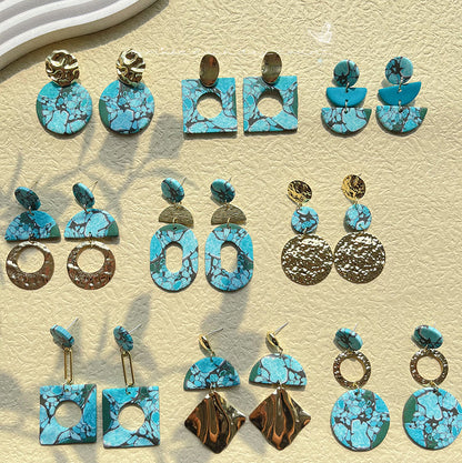 Cyan Polymer Clay Dangle Earrings