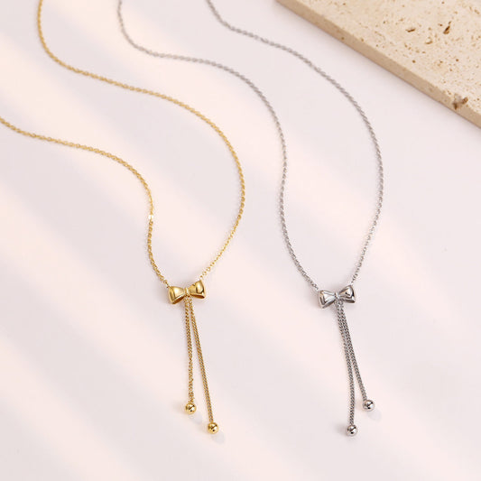 Minimalist Coquette Bow Lariat Necklace