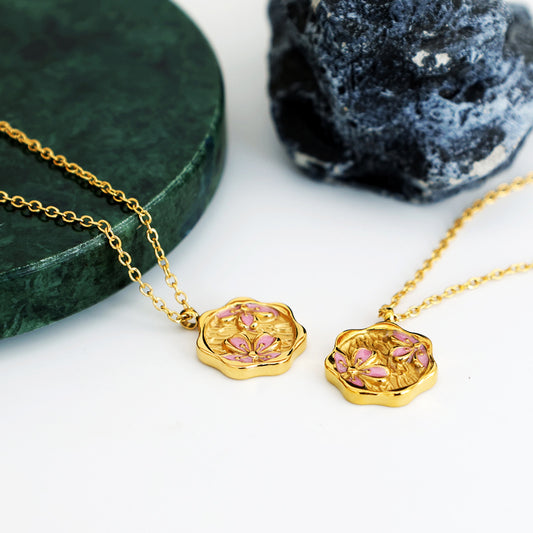 Vintage Stamp Floral Pendant Necklace