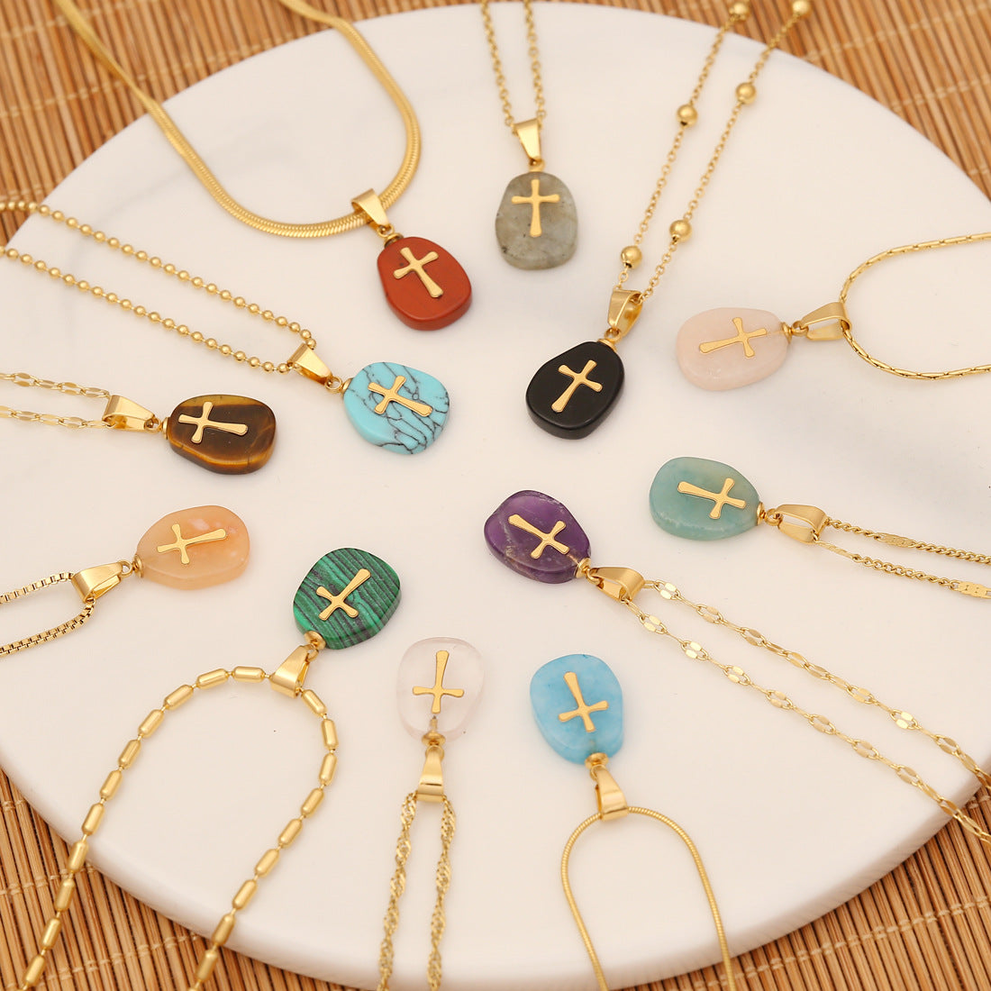 Gemstone Cross Pendant Necklace