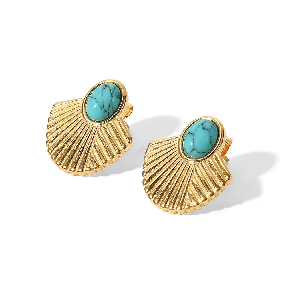 Vintage Turquoise Gold Stud Earrings