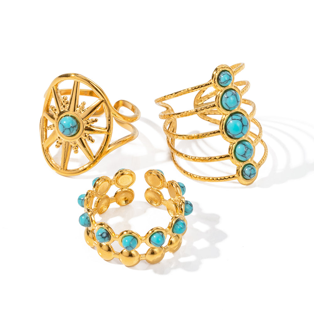 Boho 18k Gold Turquoise Open Rings