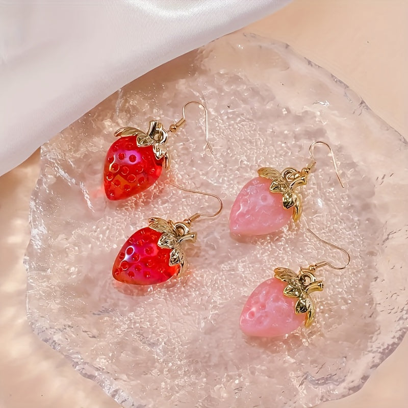 Strawberry Love Resin Dangle Earrings