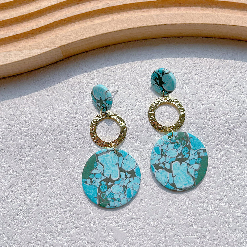 Cyan Polymer Clay Dangle Earrings