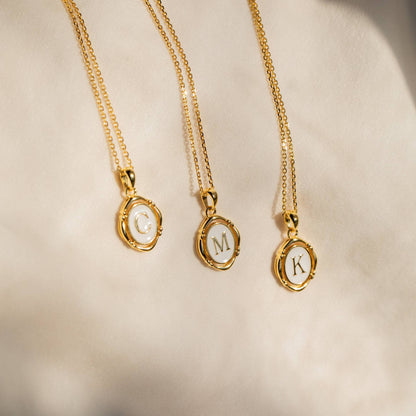 Vintage Initial Oval Pendant Necklace