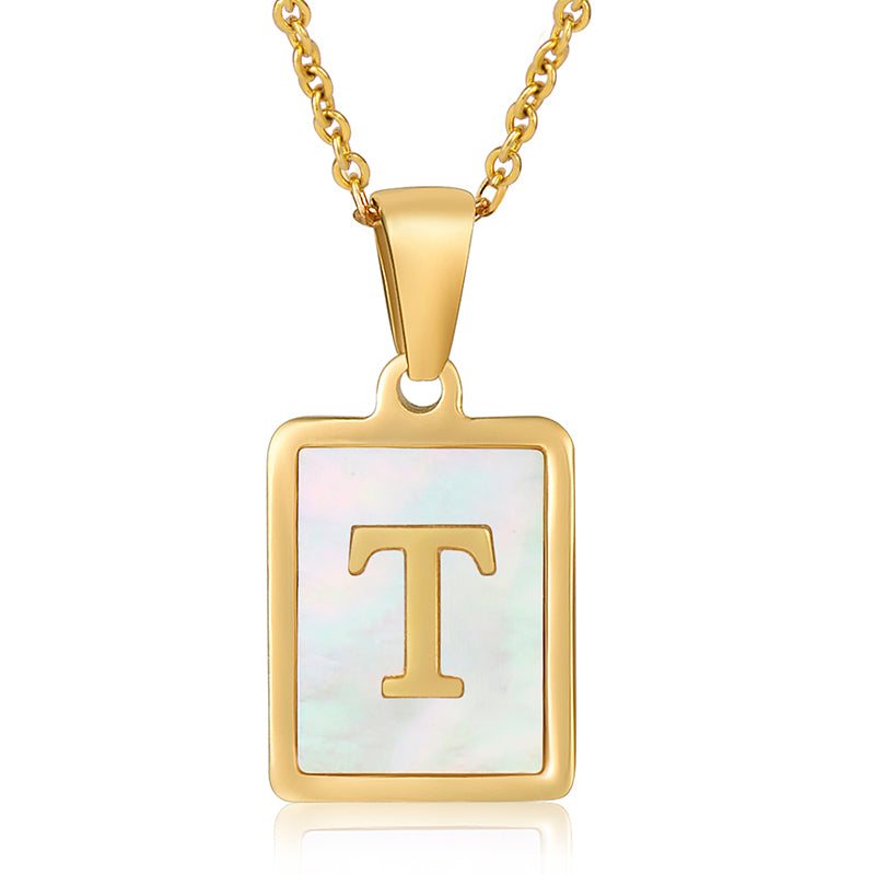 Vintage Initial Shell Pendant Necklace