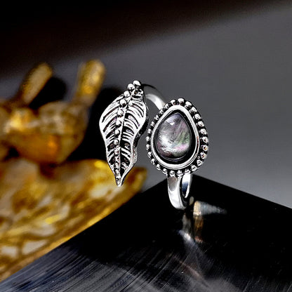 Vintage Gemstone Leaf Open Ring