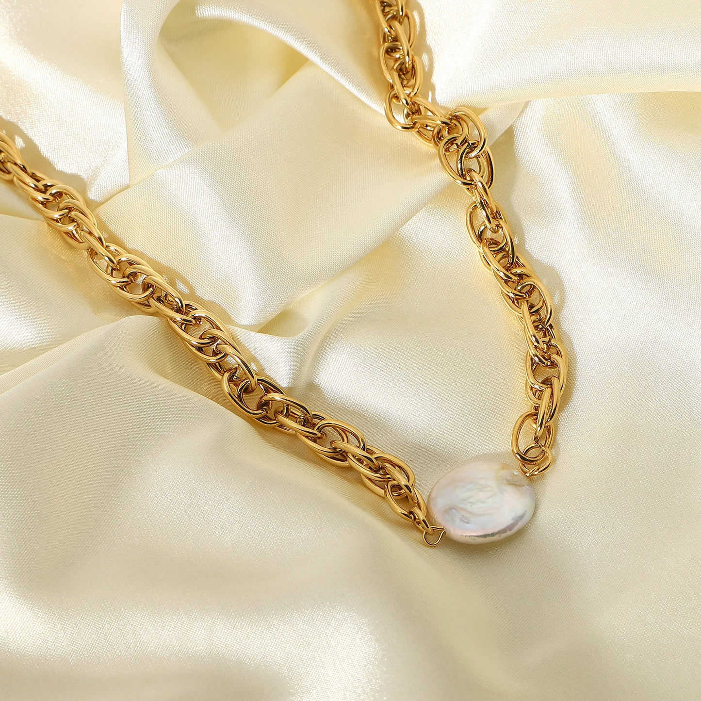 Mother of Pearl Statement Chain Necklace