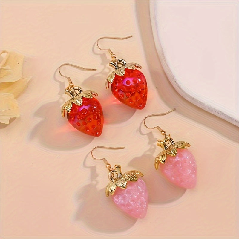 Strawberry Love Resin Dangle Earrings