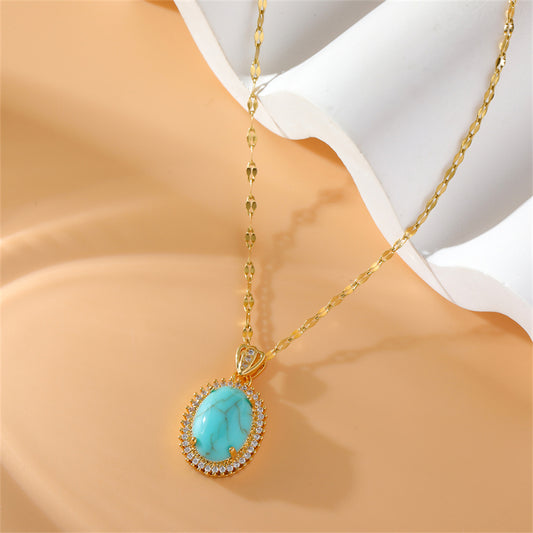 Vintage Turquoise Zircon Pendant Necklace