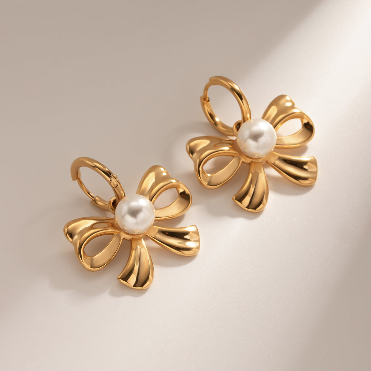 Coquette Bow Pearl Hoop Earrings