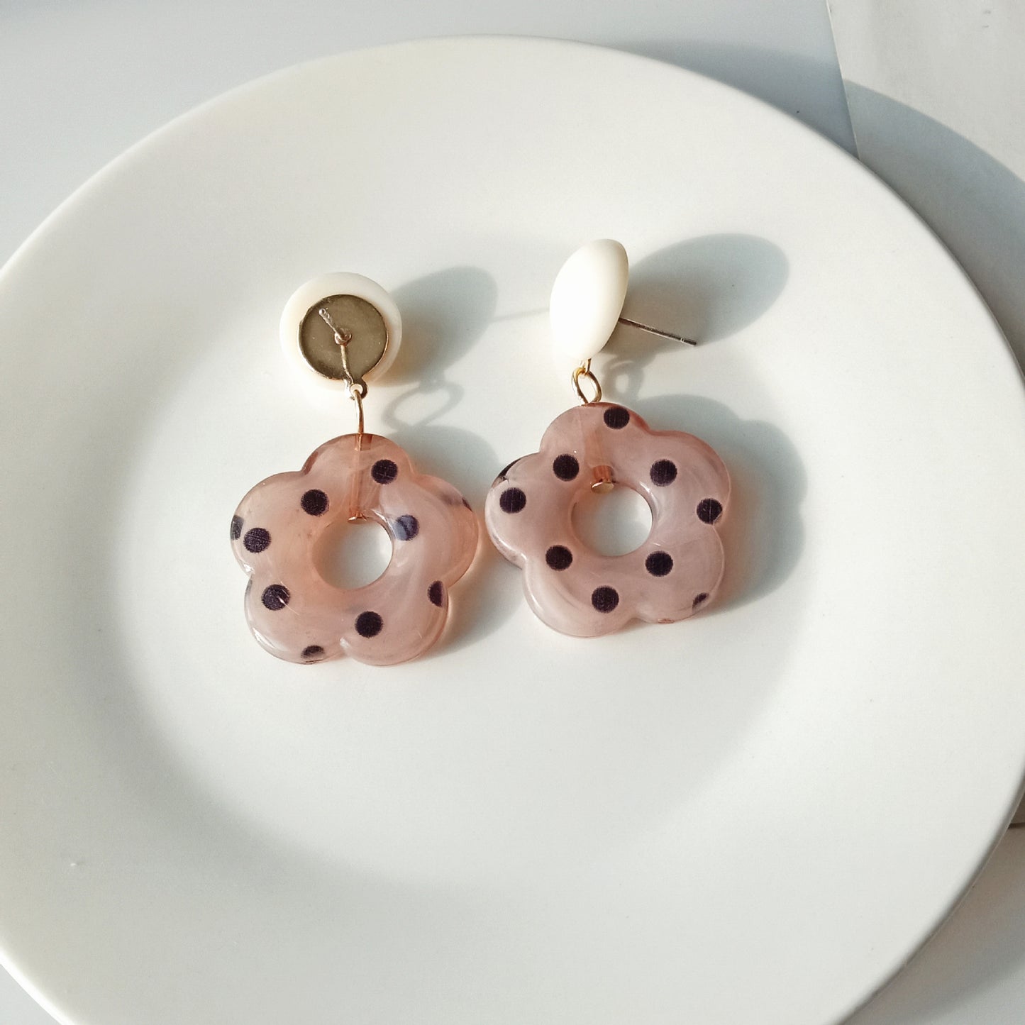 Classic Polka Floral Resin Dangle Earrings