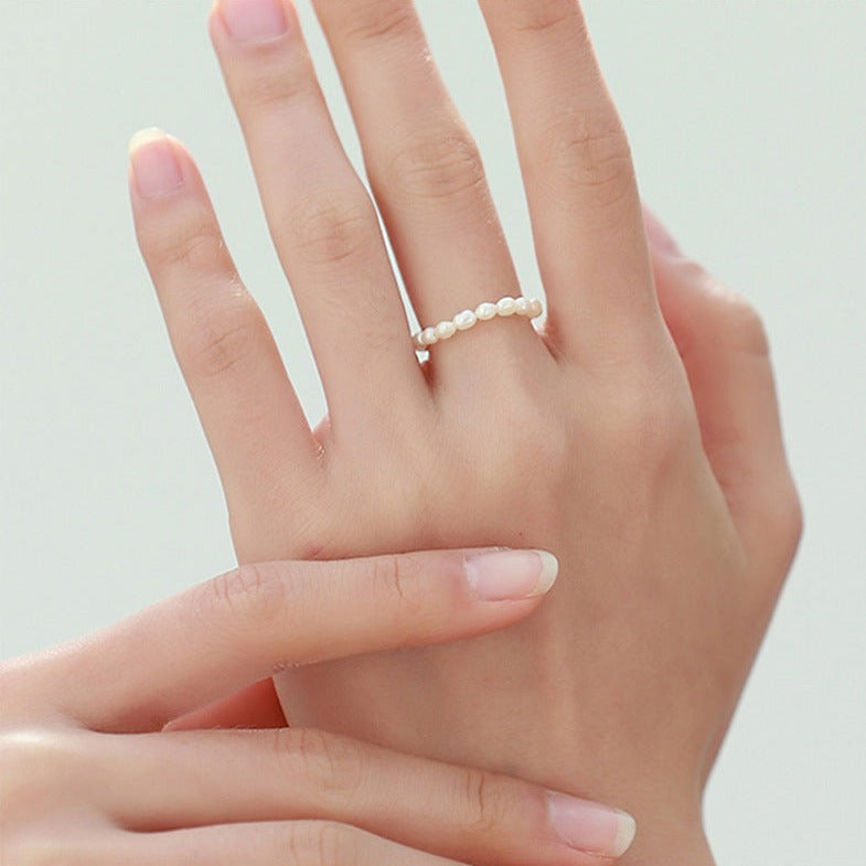 Minimalist Pearl Adjustable Chain Ring