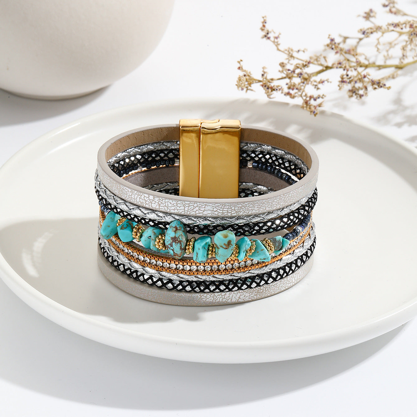 Western Boho Turquoise Wrap Bracelet