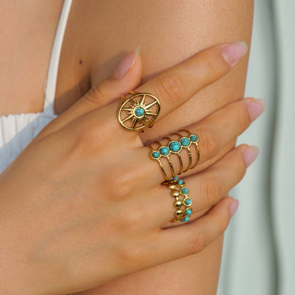 Boho 18k Gold Turquoise Open Rings