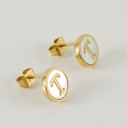 Custom Shell Letter Stud Earrings