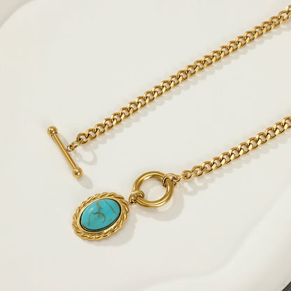 Vintage Oval Turquoise Pendant Necklace