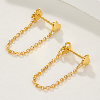 Dainty Heart Chain Stud Earrings