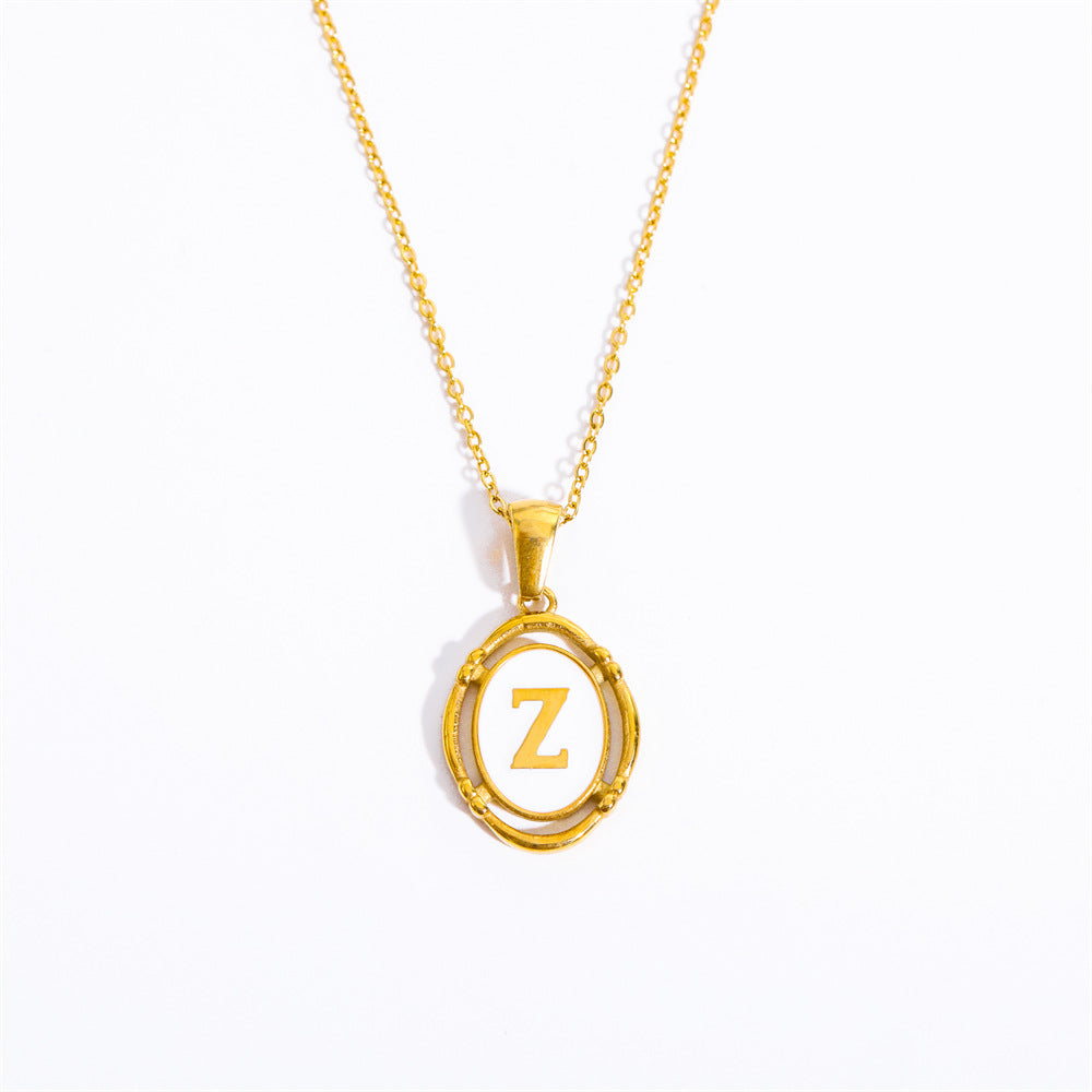 Vintage Initial Oval Pendant Necklace