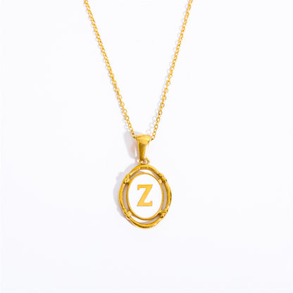 Vintage Initial Oval Pendant Necklace