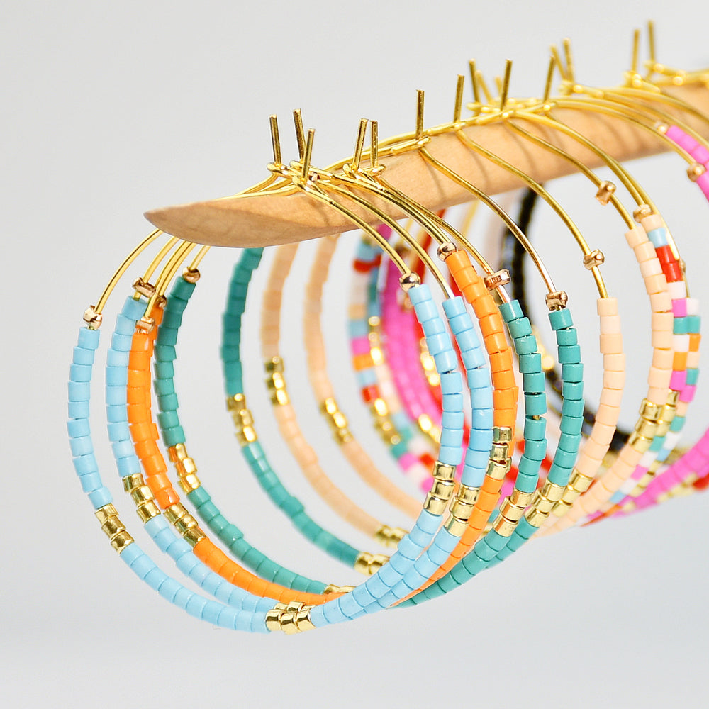 Rainbow Beaded Hoop Earrings