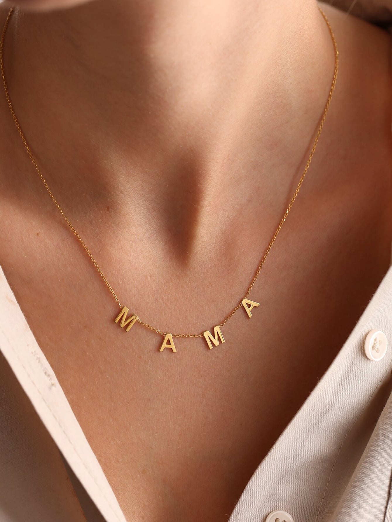 Custom MAMA Letter 18K Gold Chain Necklace