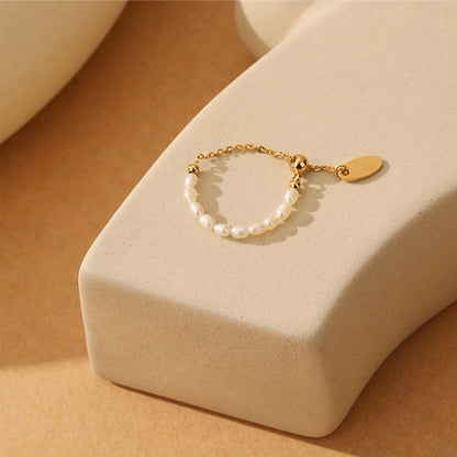 Minimalist Pearl Adjustable Chain Ring