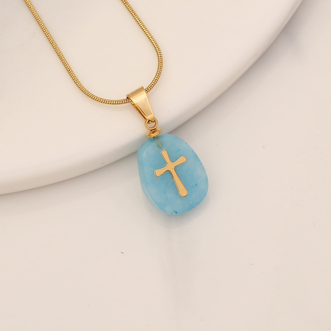 Gemstone Cross Pendant Necklace