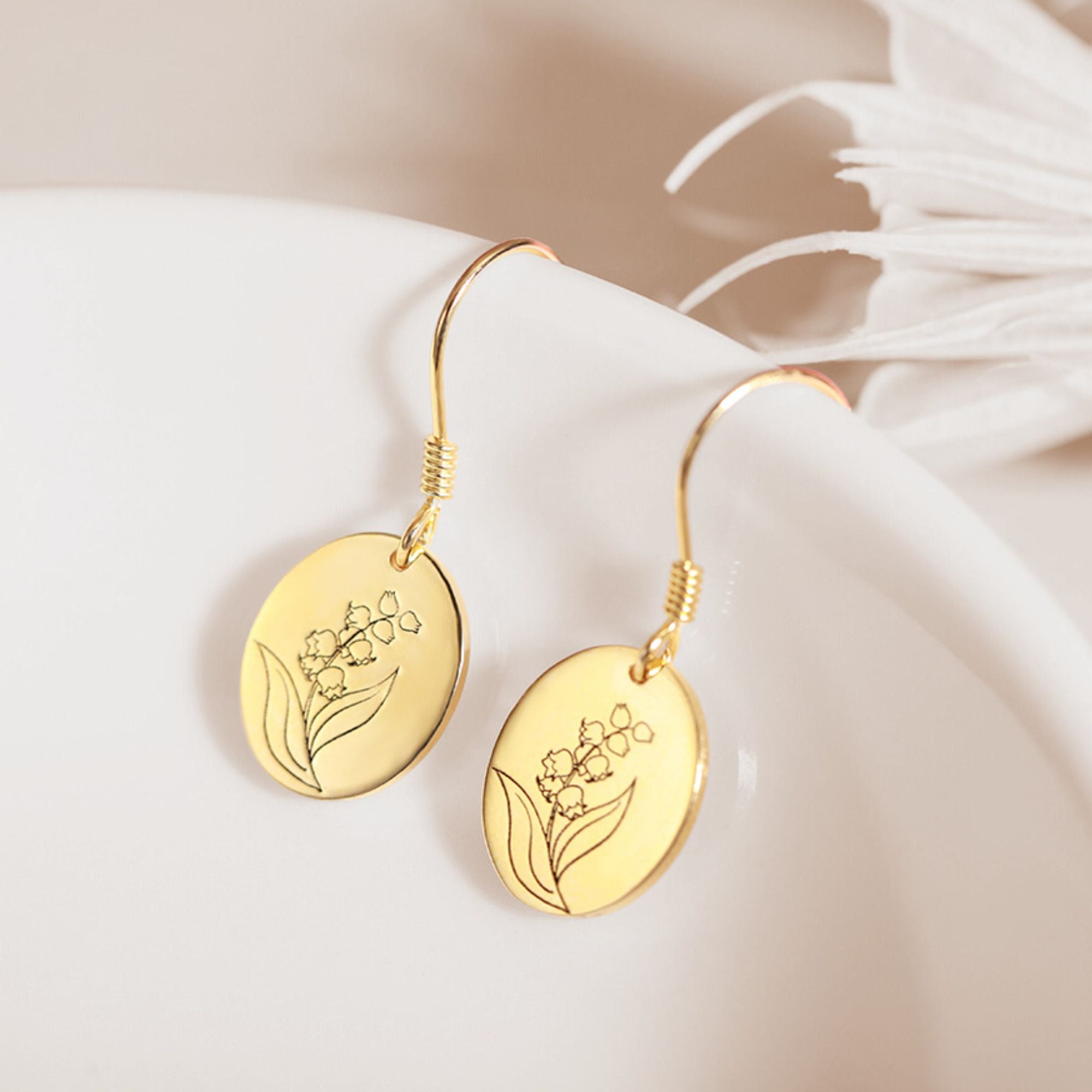 Engraved Birth Flower Earrings