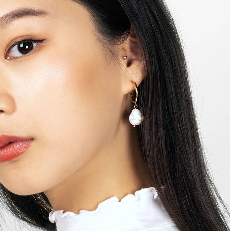 Minimalist Freshwater Pearl Hoop Earrings