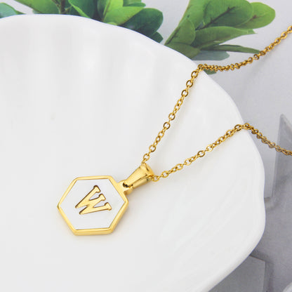 Hexagon Shell Initial Pendant Necklace