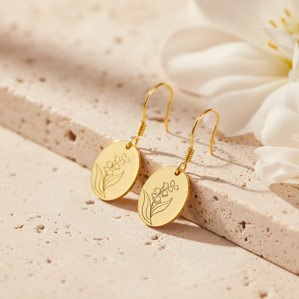 Engraved Birth Flower Earrings