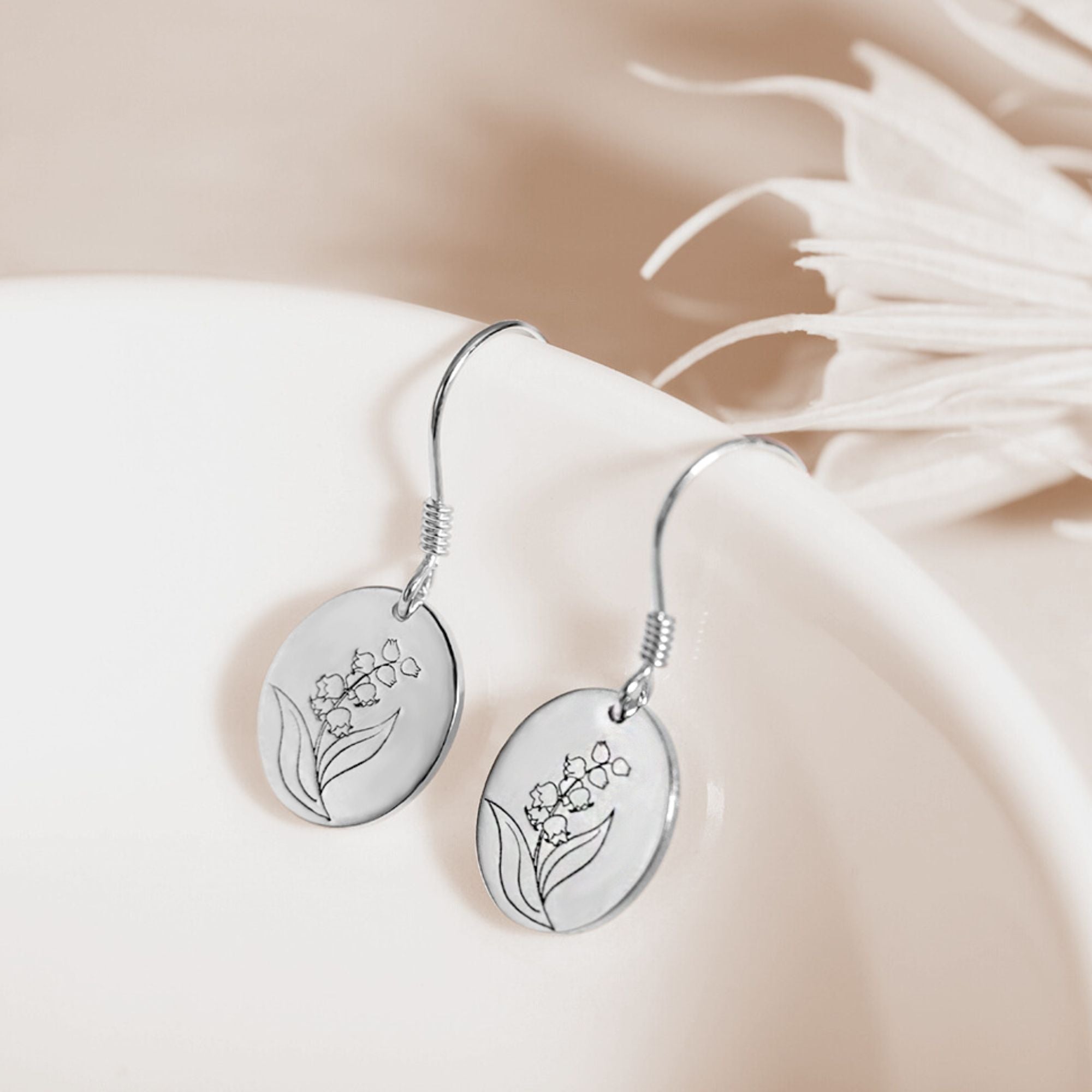 Engraved Birth Flower Earrings