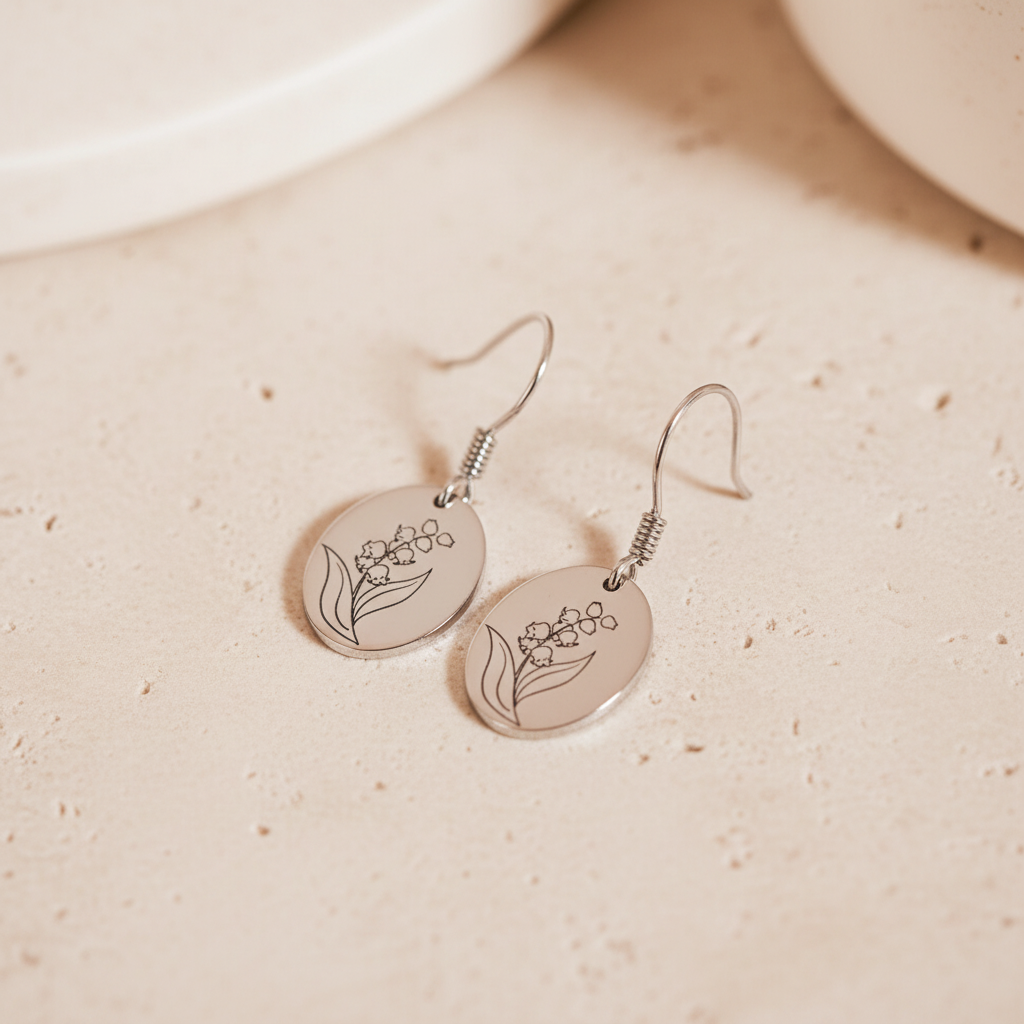Engraved Birth Flower Earrings