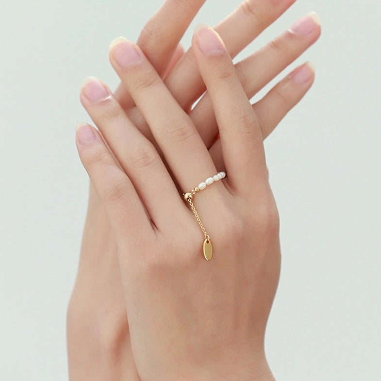 Minimalist Pearl Adjustable Chain Ring