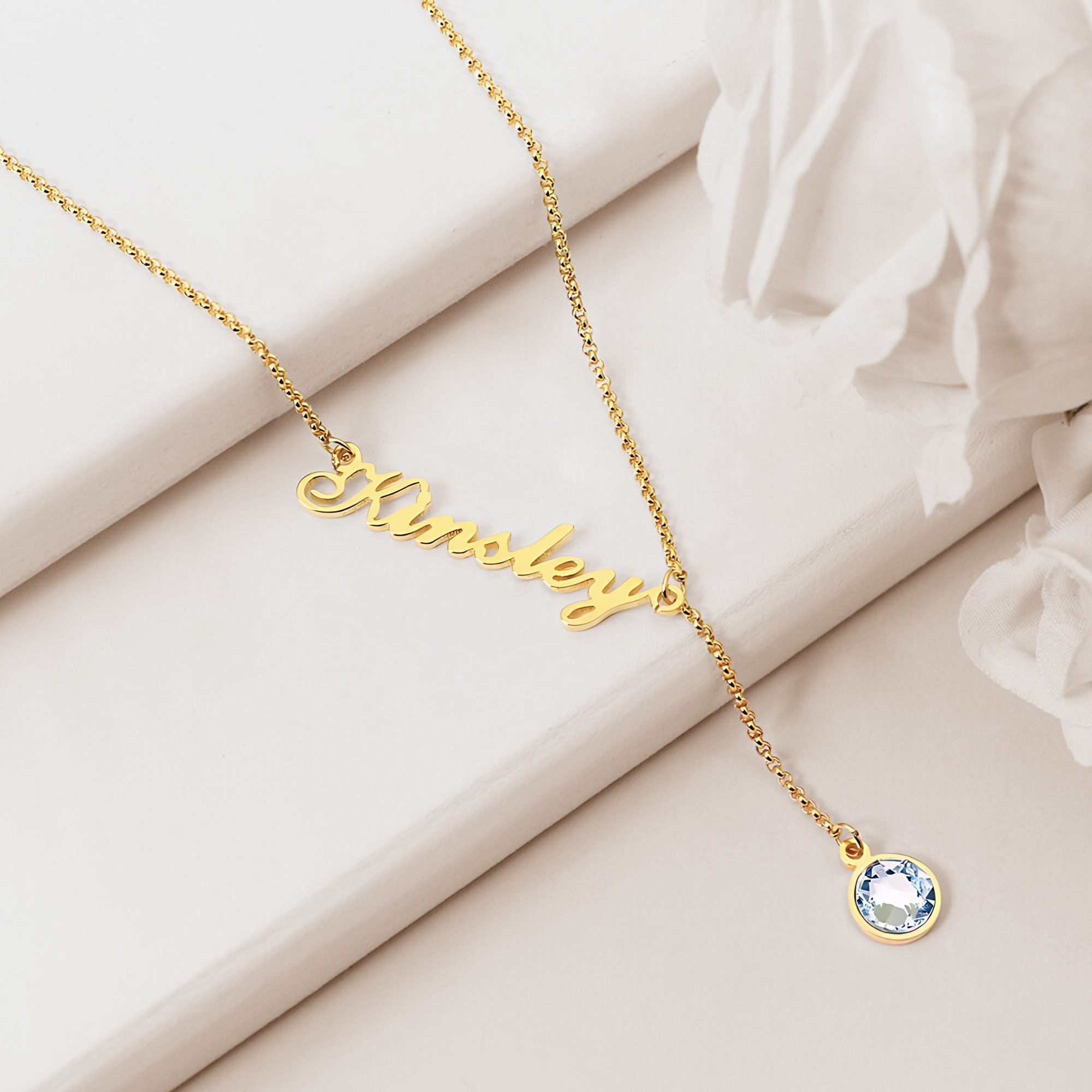 Personalized Name & Birthstone Lariat Necklace