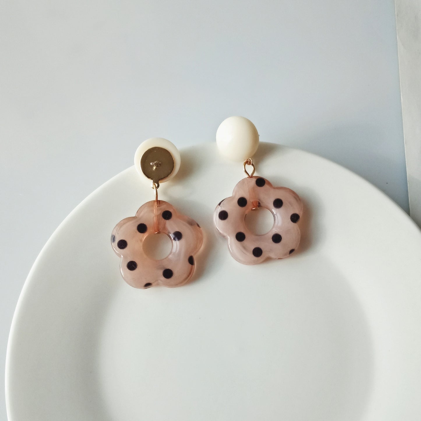 Classic Polka Floral Resin Dangle Earrings