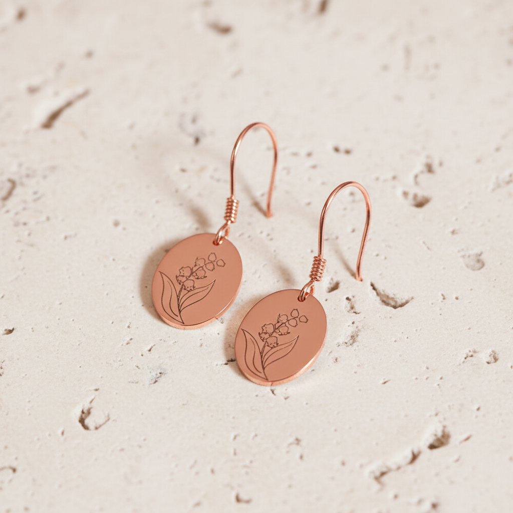 Engraved Birth Flower Earrings