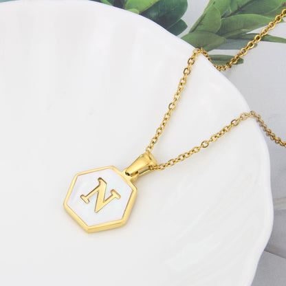 Hexagon Shell Initial Pendant Necklace