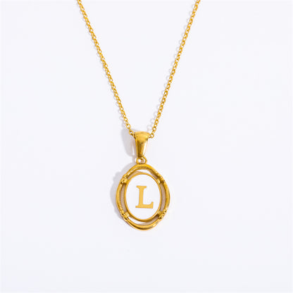 Vintage Initial Oval Pendant Necklace