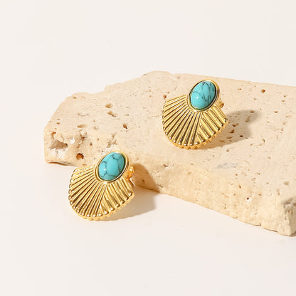 Vintage Turquoise Gold Stud Earrings