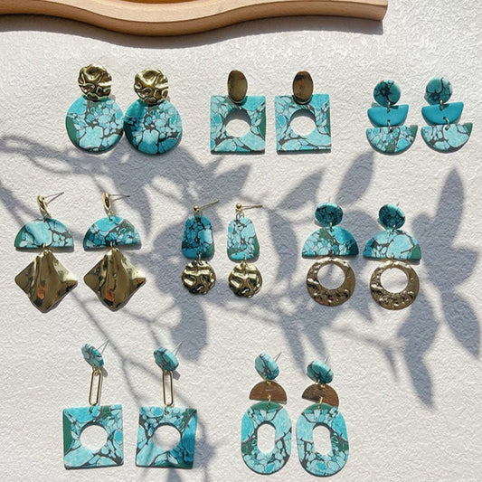 Cyan Polymer Clay Dangle Earrings